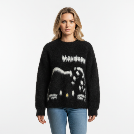 Regular Fit Animal Print Fleece Sweater