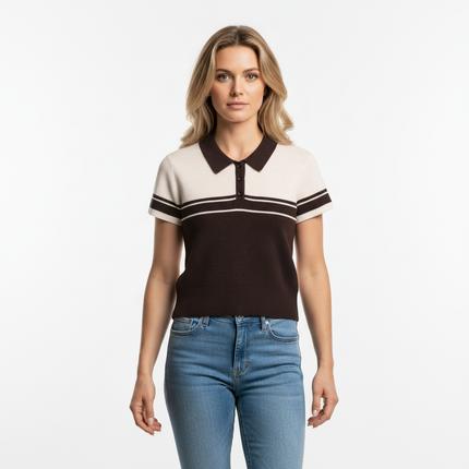 Ribbed Stripe Knit Polo Shirt – Loose Fit