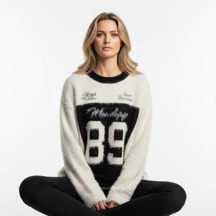 Fleece Letter Pullover Sweater – Loose Fit