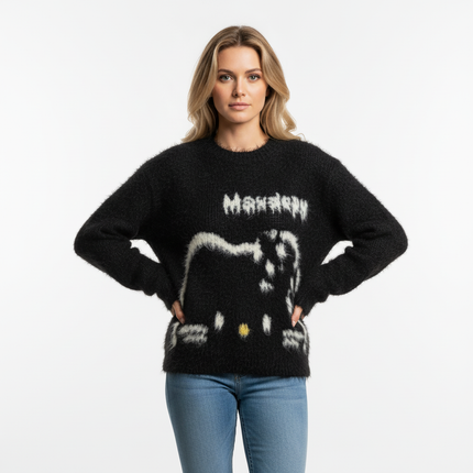 Regular Fit Animal Print Fleece Sweater