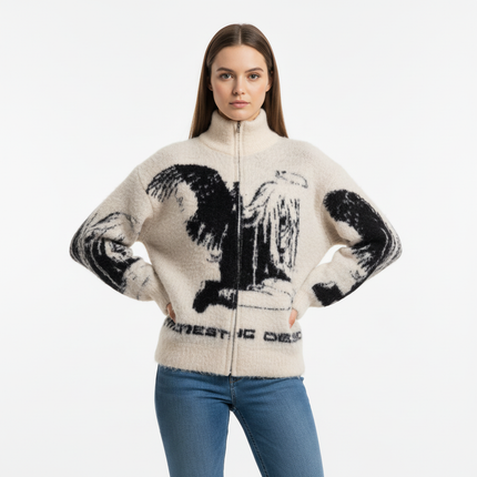 Floral Jacquard Knit Cardigan – Loose Fit