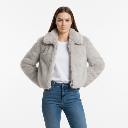 Faux Fur Zipper Coat – Elegant Fit