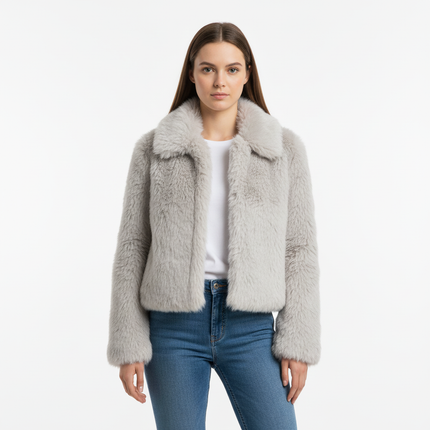 Faux Fur Zipper Coat – Elegant Fit