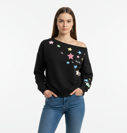 Slanted Shoulder Retro Graffiti Hoodie