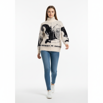 Floral Jacquard Knit Cardigan – Loose Fit