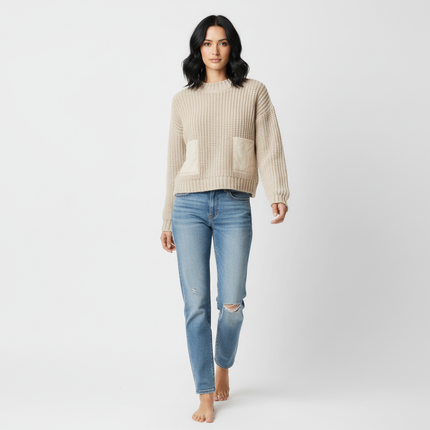 Contrast Cropped Knit Sweater – Slim Fit
