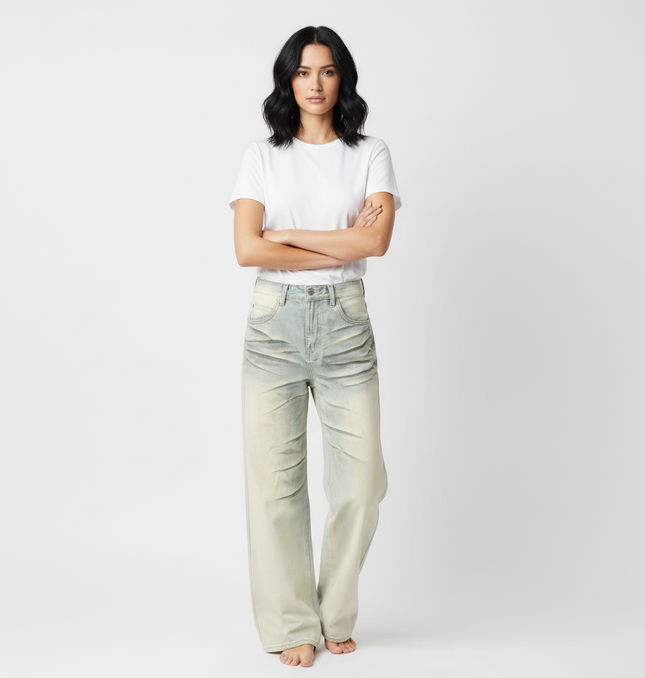 Vintage Cat-Scratch Denim Pants