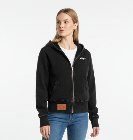 Washed Retro Zip Hooded Jacket – Fitted