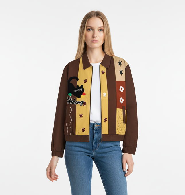 Cat Embroidery Jacket - Loose Fit