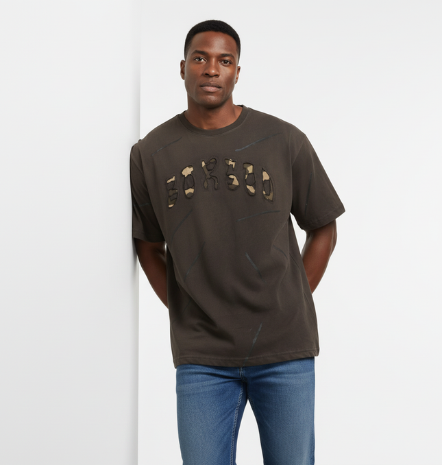 Washed Patchwork Letter TShirt – Loose Fit