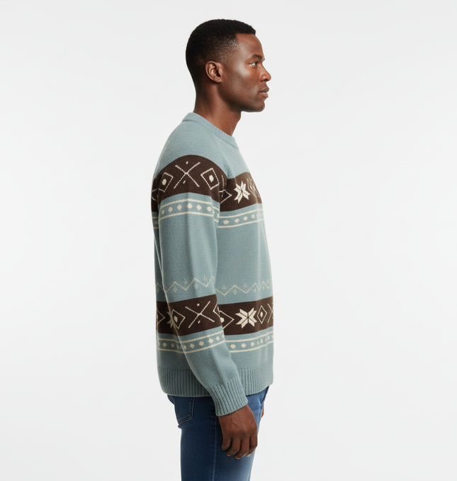 Color-Block Fair Isle Sweater - Loose Fit