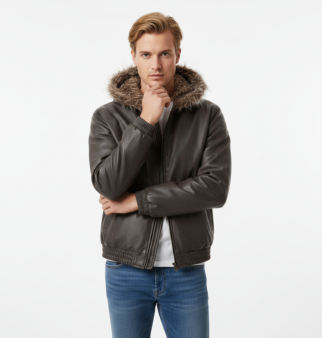 Wool Collar PU Pilot Jacket – Loose Fit