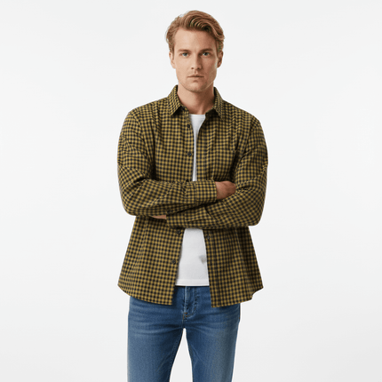 Casual Plaid Shirt – Relaxed Fit worn by a man, featuring a classic plaid pattern and relaxed silhouette.