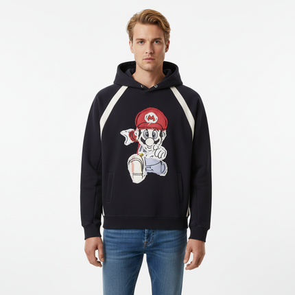 Retro Cartoon Patchwork Hoodie – Loose Fit