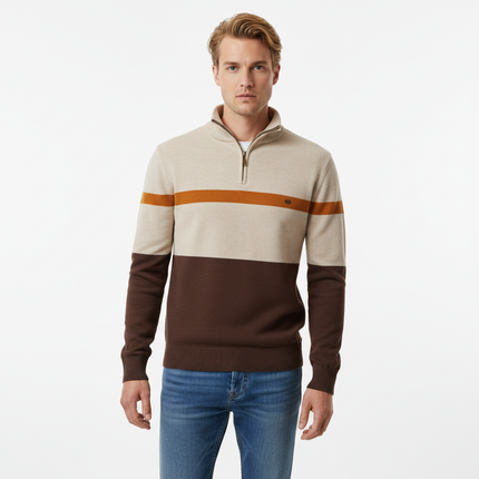 Stand Collar Half-Zip Knit Sweater