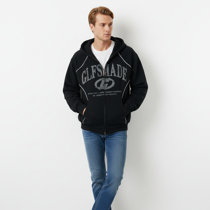 Faux Suede Printed Hoodie – Loose Fit