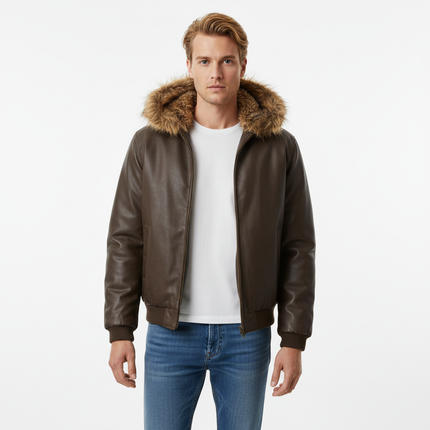 Wool Collar PU Pilot Jacket – Loose Fit