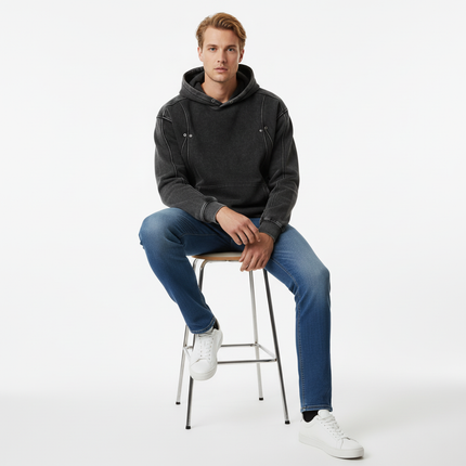 Washed Distressed Hoodie - Loose Fit