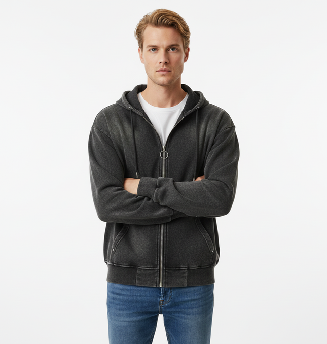 Retro Washed Zip Up Hoodie – Loose Fit