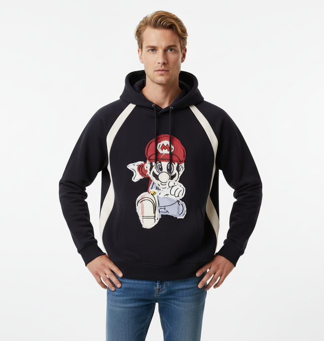 Retro Cartoon Patchwork Hoodie – Loose Fit