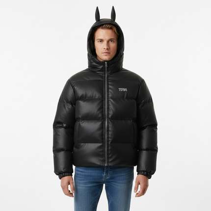 Devil Ears Leather Hoodie Jacket – Loose Fit