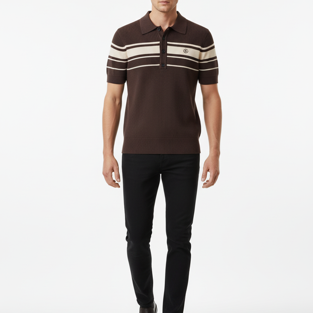 Threaded Knit Polo Collar Top – Loose Fit