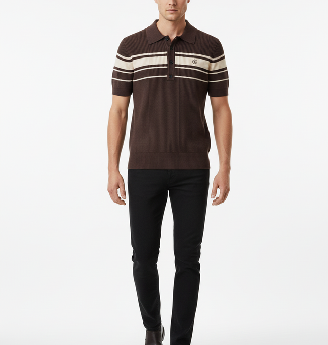 Threaded Knit Polo Collar Top – Loose Fit