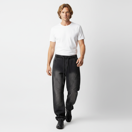 Distressed Pleated Reverse Denim Pants