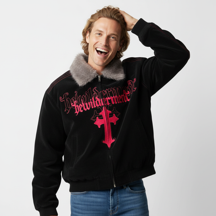 Warm Cotton Jacket with Fur Collar – Loose Fit