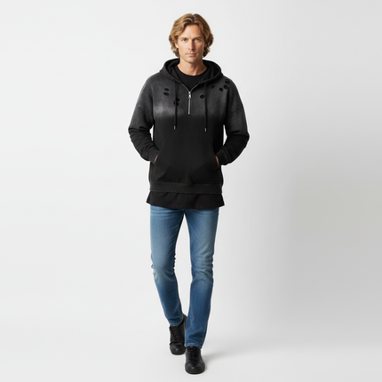 Half-Zip Printed Hoodie – Loose Fit