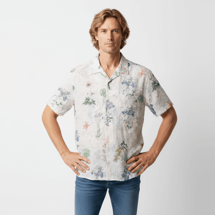 Floral Turn-Down Collar Shirt – Loose Fit worn by a man with a confident pose against a neutral background.