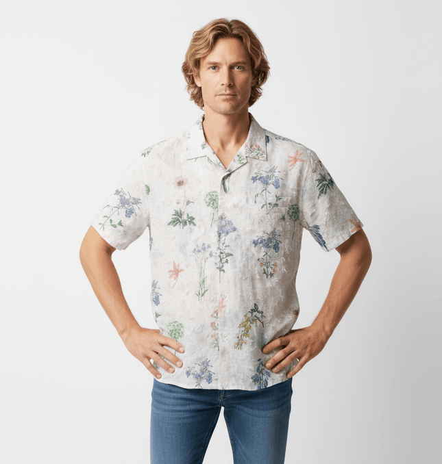 Floral Turn-Down Collar Shirt – Loose Fit worn by a man with a confident pose against a neutral background.