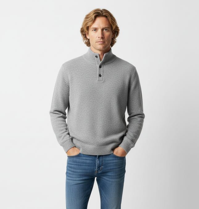 Stand Collar Pullover Sweater - Loose Fit