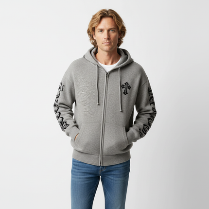 Letter Jacquard Knit Hoodie – Loose Fit