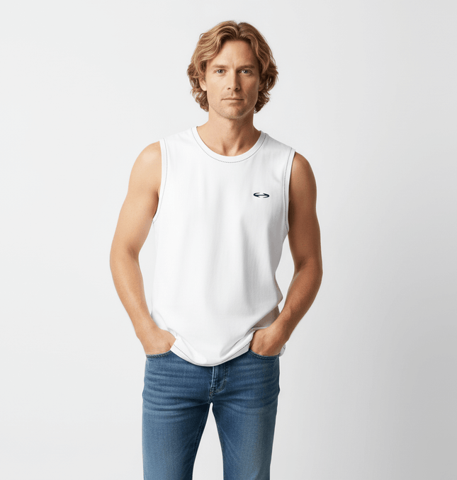 Color Block Tank Top - Loose Fit on a male model, showcasing a modern and relaxed style.
