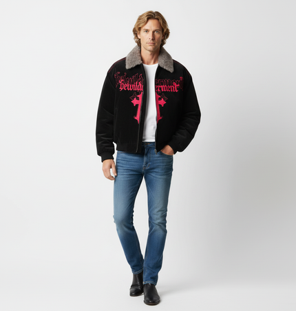 Warm Cotton Jacket with Fur Collar – Loose Fit