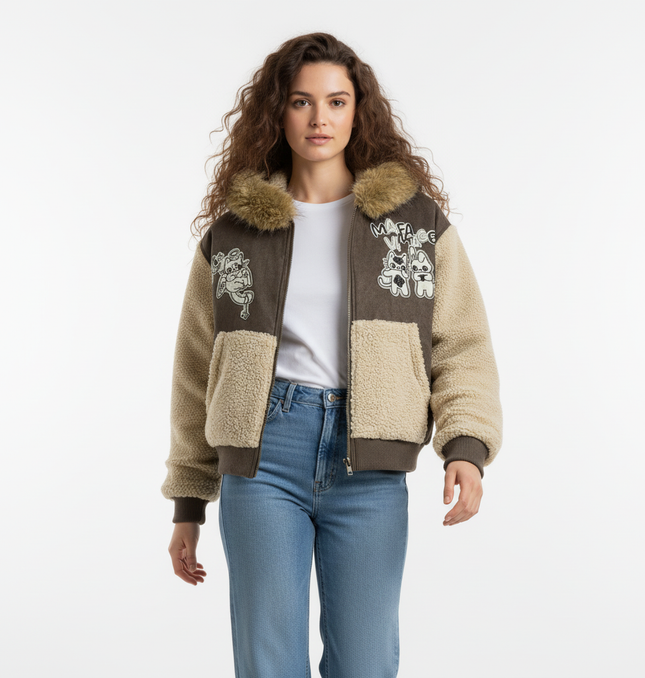 Patchwork Fleece Rabbit Ear Jacket - Loose Fit