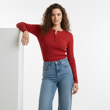 Round Neck Half-Button Knit Sweater