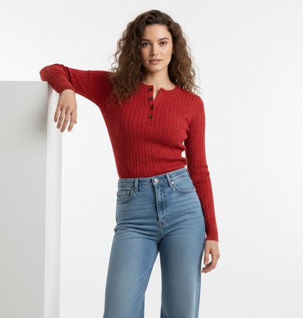 Round Neck Half-Button Knit Sweater
