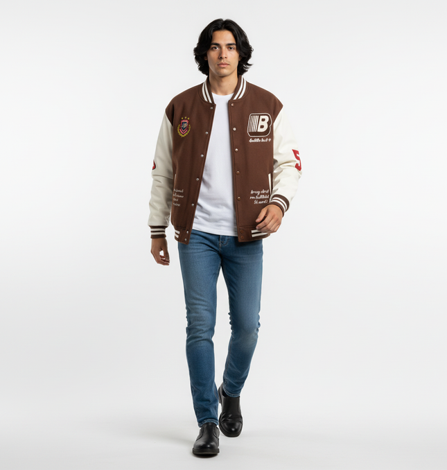 Leather Sleeve Patchwork Baseball Jacket