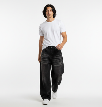 Washed Black Vintage Knife Cut Jeans