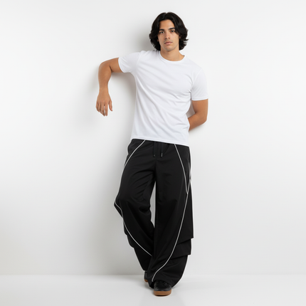 Tape Decorated Casual Wide-Leg Pants