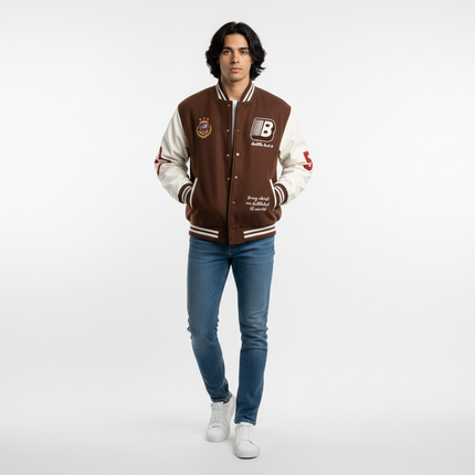 Leather Sleeve Patchwork Baseball Jacket