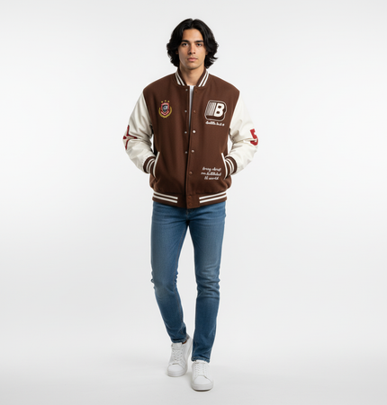 Leather Sleeve Patchwork Baseball Jacket