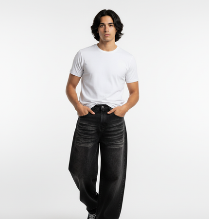 Washed Black Vintage Knife Cut Jeans