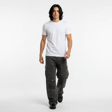 Distressed Patch Pocket Denim Pants