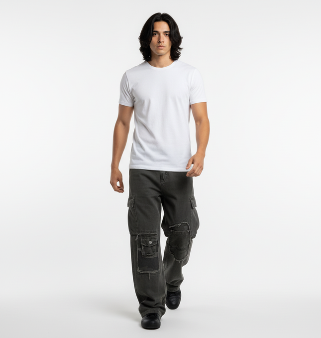 Distressed Patch Pocket Denim Pants