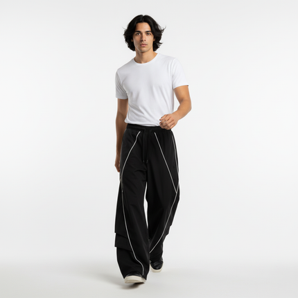 Tape Decorated Casual Wide-Leg Pants