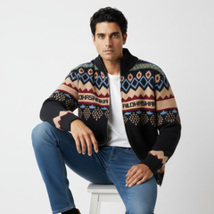 Retro Fair Isle Knit Cardigan – Loose Fit