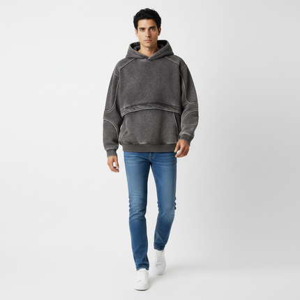 Tape Patchwork Hoodie - Loose Fit